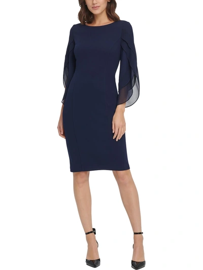 Shop Dkny Petites Womens 3/4 Sleeve Knee-length Wear To Work Dress In Blue