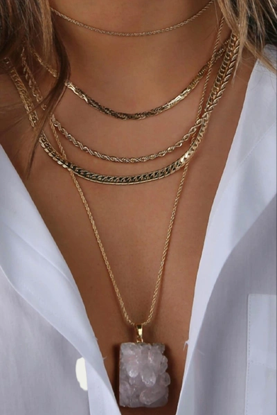 Crystal Haze Double Rope Chain Necklace In Gold