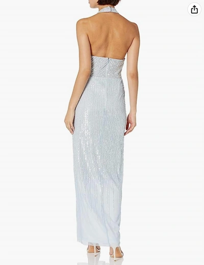 Adrianna Papell Halter Beaded Column Gown In Glacier In Grey