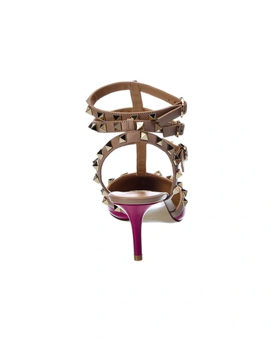 Shop Valentino Rockstud Caged 65 Leather Ankle Strap Pump In Purple