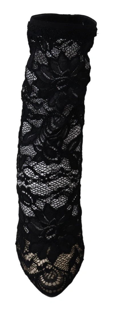 Shop Dolce & Gabbana Lace Taormina High Heel Women's Boots In Black