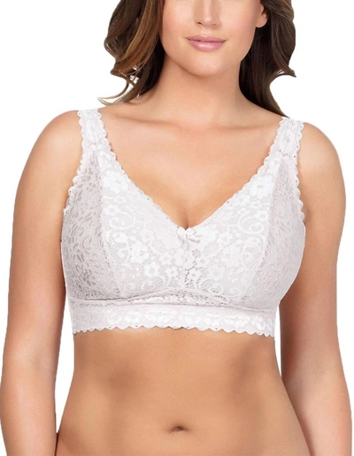 Shop Parfait Adriana Banded Stretch Lace Wireless Bralette In Pearl White