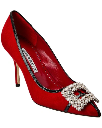 Shop Manolo Blahnik Tuberian 90 Suede & Leather Pump In Red