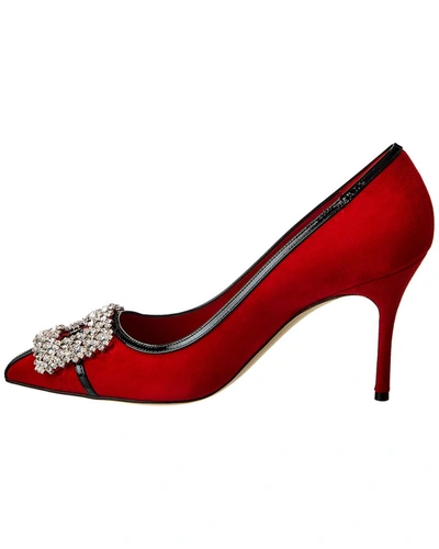 Shop Manolo Blahnik Tuberian 90 Suede & Leather Pump In Red