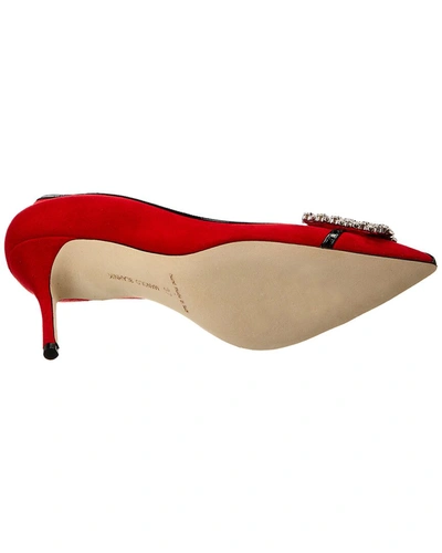 Shop Manolo Blahnik Tuberian 90 Suede & Leather Pump In Red