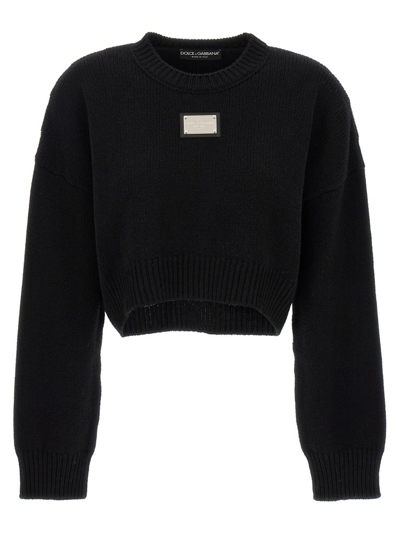 Shop Dolce & Gabbana Logo Plaque Knitted Jumper In Black