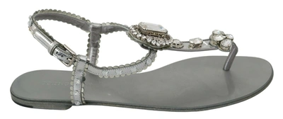 Shop Dolce & Gabbana Crystal Sandals Flip Flops Women's Shoes In Silver