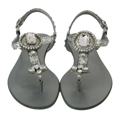 Shop Dolce & Gabbana Crystal Sandals Flip Flops Women's Shoes In Silver