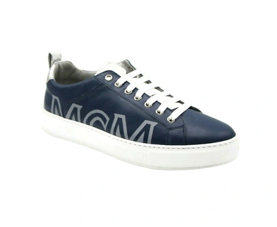 Shop Mcm Men's Estate Leather With  Trim Sneaker (eu /  Us) In Blue