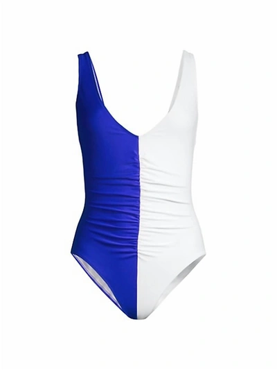 Shop Solid & Striped Lucia Colorblocked One-piece Swimsuit In Blue/white