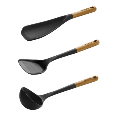 Staub Silicone With Wood Handle Cooking Utensil Sets In Black
