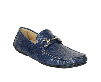 Shop Ferragamo Men's Crocodile Horsebit Loafer In Blue