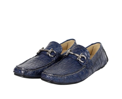 Shop Ferragamo Men's Crocodile Horsebit Loafer In Blue