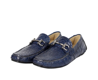 Ferragamo Men's Crocodile Horsebit Loafer In Blue