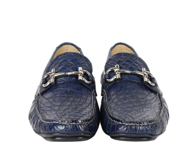 Shop Ferragamo Men's Crocodile Horsebit Loafer In Blue