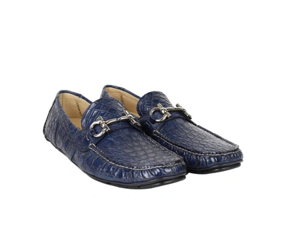 Ferragamo Men's Crocodile Horsebit Loafer In Blue