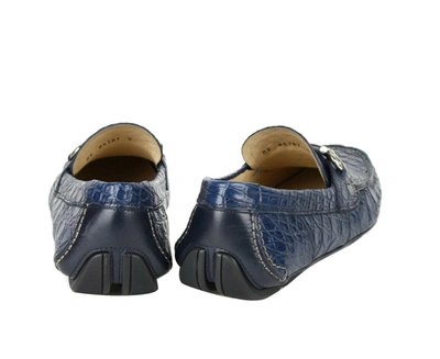 Ferragamo Men's Crocodile Horsebit Loafer In Blue