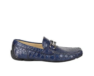 Shop Ferragamo Men's Crocodile Horsebit Loafer In Blue