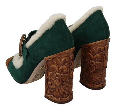 Shop Dolce & Gabbana Suede Fur Shearling Mary Jane Women's Shoes In Green