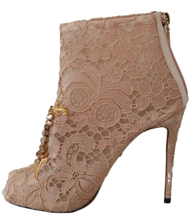 Shop Dolce & Gabbana Crystal Lace Booties Stilettos Women's Shoes In Pink