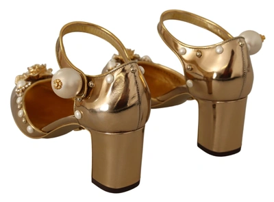Shop Dolce & Gabbana Leather Studded Crystal Ankle Strap Women's Shoes In Gold