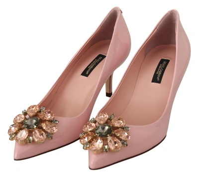 Shop Dolce & Gabbana Leather Crystal Heels Pumps Heels Women's Shoes In Pink