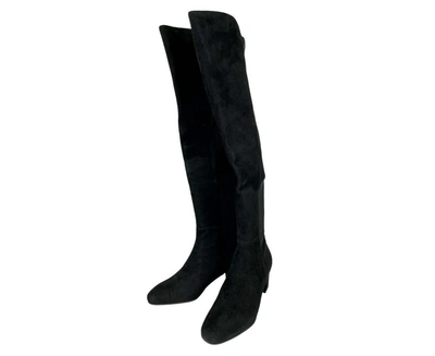 Stuart Weitzman Women's Suede With Elastic Back Heel Knee High Boot In Black