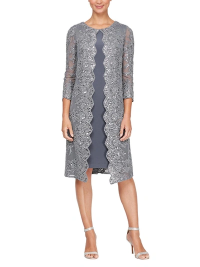 Shop Alex Evenings Plus Womens Lace Overlay Knee Length Shift Dress In Grey