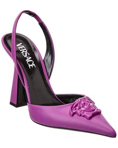 Shop Versace La Medusa Leather Slingback Pump In Purple
