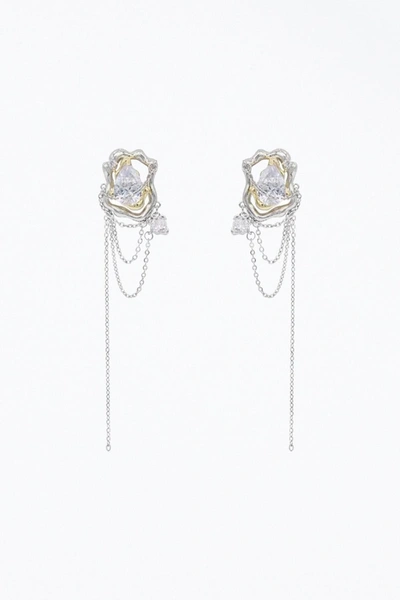 Shop Videmus Omnia Glass Tears Gemstone Chain Drop Earrings In Silver/gold
