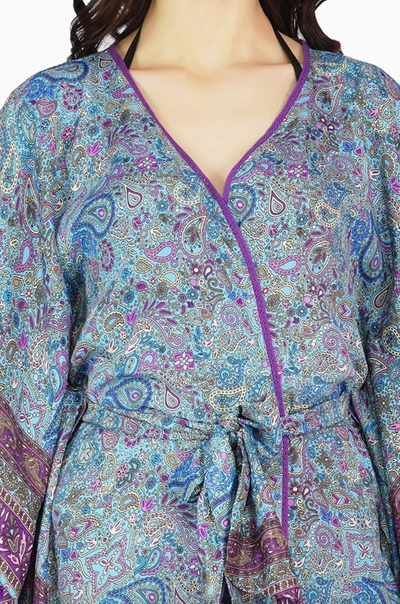 America & Beyond Ana Maxi Kimono Cover Up In Blue Multi