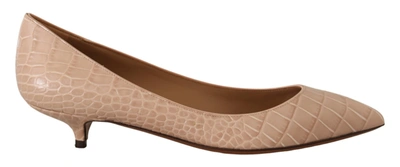 Shop Dolce & Gabbana Leather Kitten Heels Pumps Women's Shoes In Beige