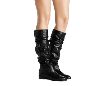 Stuart Weitzman Womens Flatscrunchy Black Nappa Leather Knee High Boots In Black