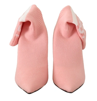 Shop Gcds Suede Logo Socks Block Heel Ankle Boots Women's Shoes In Pink