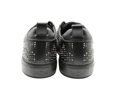 Shop Mcm Men's Leather  Studded Low Top Sneakers In Black