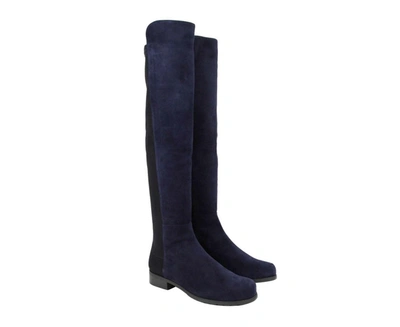 Shop Stuart Weitzman Women's Nice Suede With Elastic Back Knee Boot In Blue