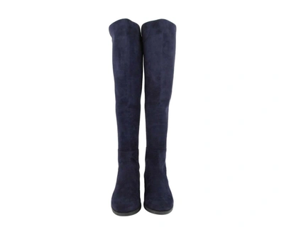 Shop Stuart Weitzman Women's Nice Suede With Elastic Back Knee Boot In Blue