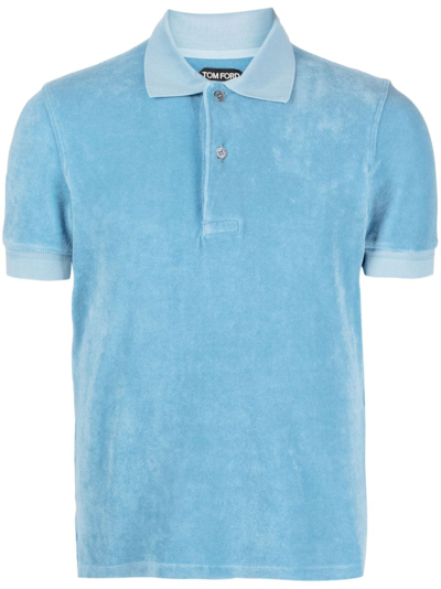 Shop Tom Ford Cotton Blend Polo Shirt In Blue