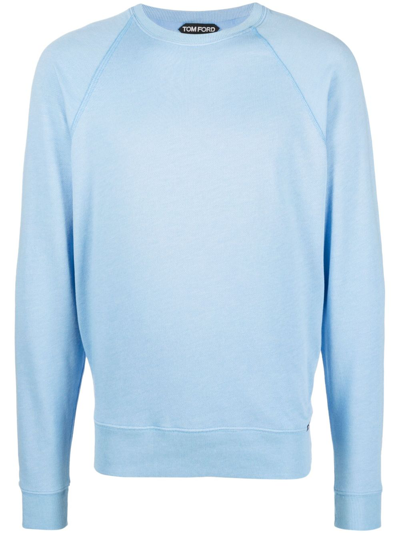 Shop Tom Ford Cotton Blend Sweater In Blue