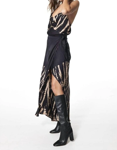 Shop Young Fabulous & Broke Arlo Maxi Wrap Satin Skirt In Sandstone Web In Black