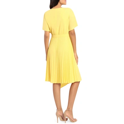 Shop Maggy London Womens Pleated Midi Wrap Dress In Yellow