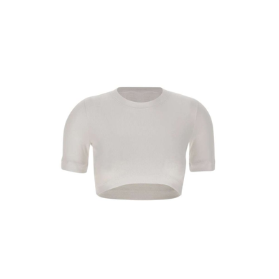Shop Palm Angels Ribbed Cropped Top In White