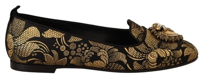 Shop Dolce & Gabbana Amore Heart Loafers Flats Women's Shoes In Gold