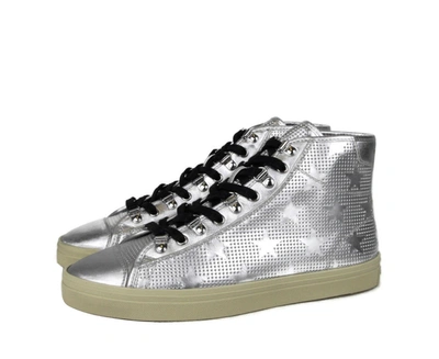 Shop Saint Laurent Men's Metallic Leather Hi Top Sneaker In Silver