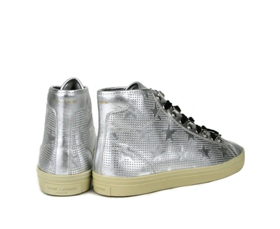 Shop Saint Laurent Men's Metallic Leather Hi Top Sneaker In Silver