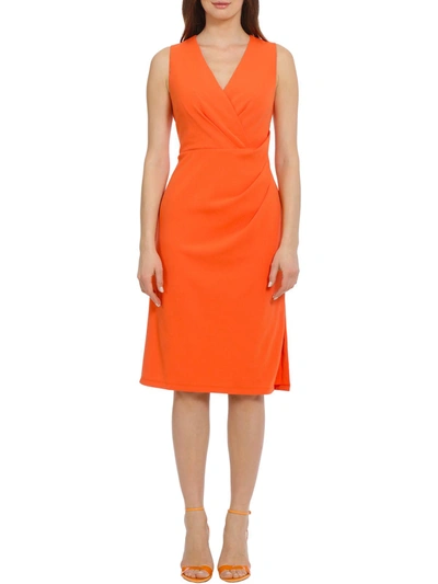 Shop Maggy London Womens Gathered V-neck Sheath Dress In Orange