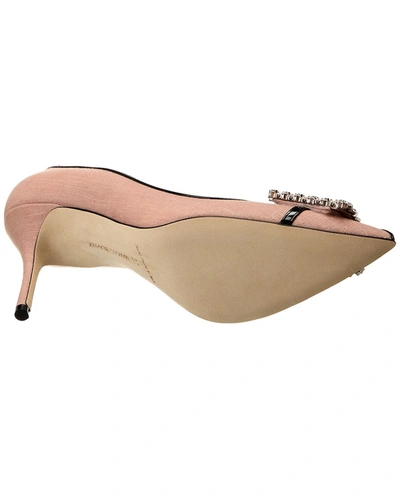 Manolo Blahnik Tuberian 90 Linen & Leather Pump In Brown