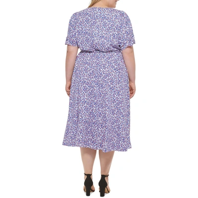 Shop Dkny Plus Womens Faux Wrap Belted Wrap Dress In Purple