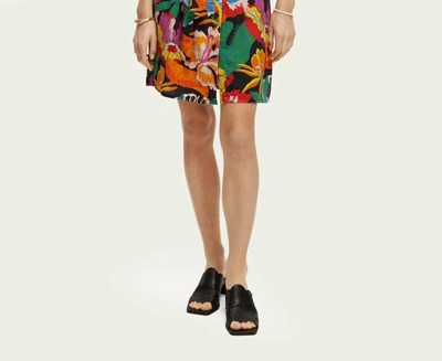 Scotch & Soda Floral Puff Sleeve Linen Blend Shirtdress In Multi