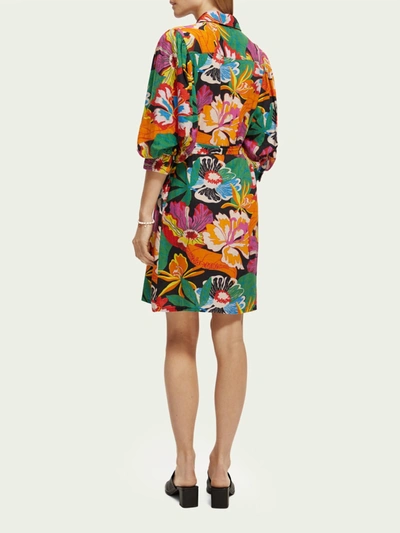 Scotch & Soda Floral Puff Sleeve Linen Blend Shirtdress In Multi